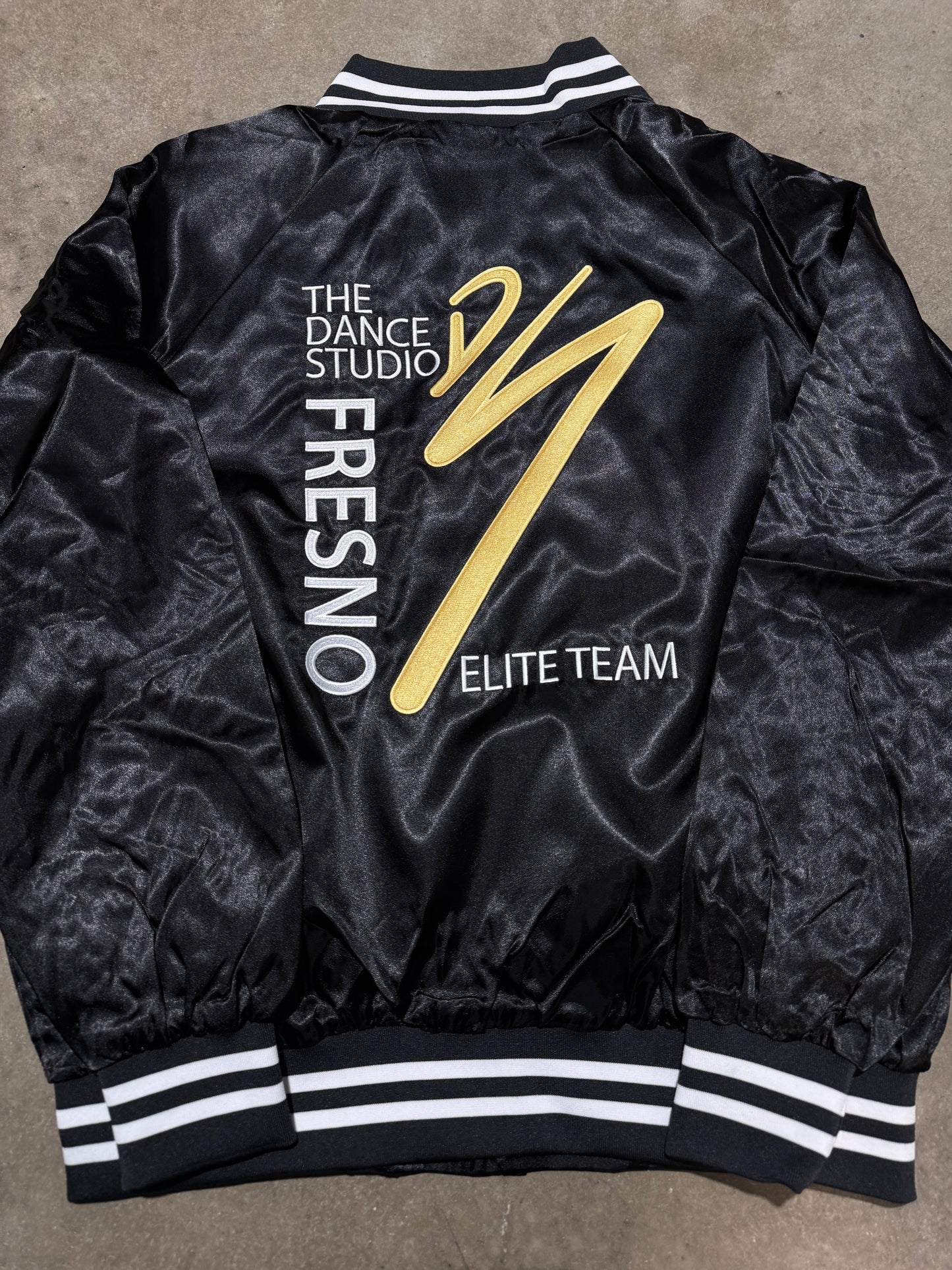 DS Parent Elite Team Satin Baseball Jacket/Striped Trim (Full Embroidery Edition)