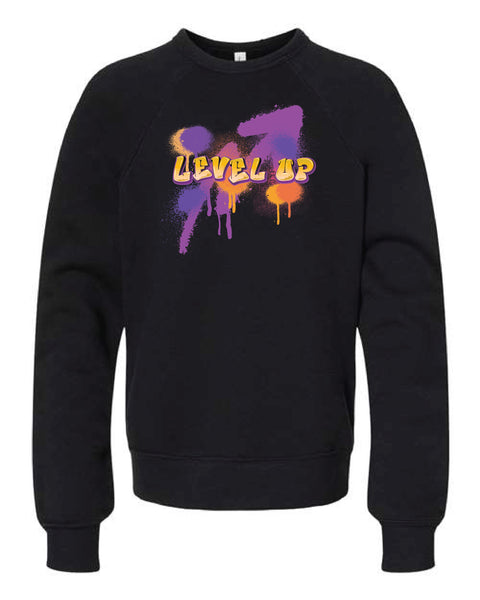 Level Up Bella+Canvas Youth Sponge Fleece Raglan Crewneck Sweatshirt